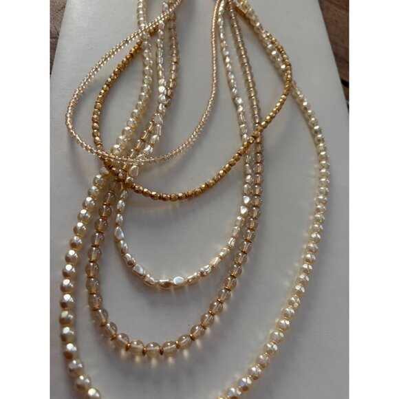 Layered Faux Pearl & Gold Beaded Necklace With Adjustable Clasp - Picture 2 of 10